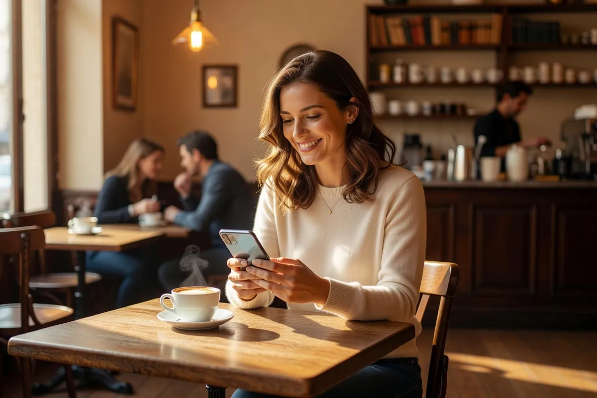 Femme souriante sur les apps de rencontre