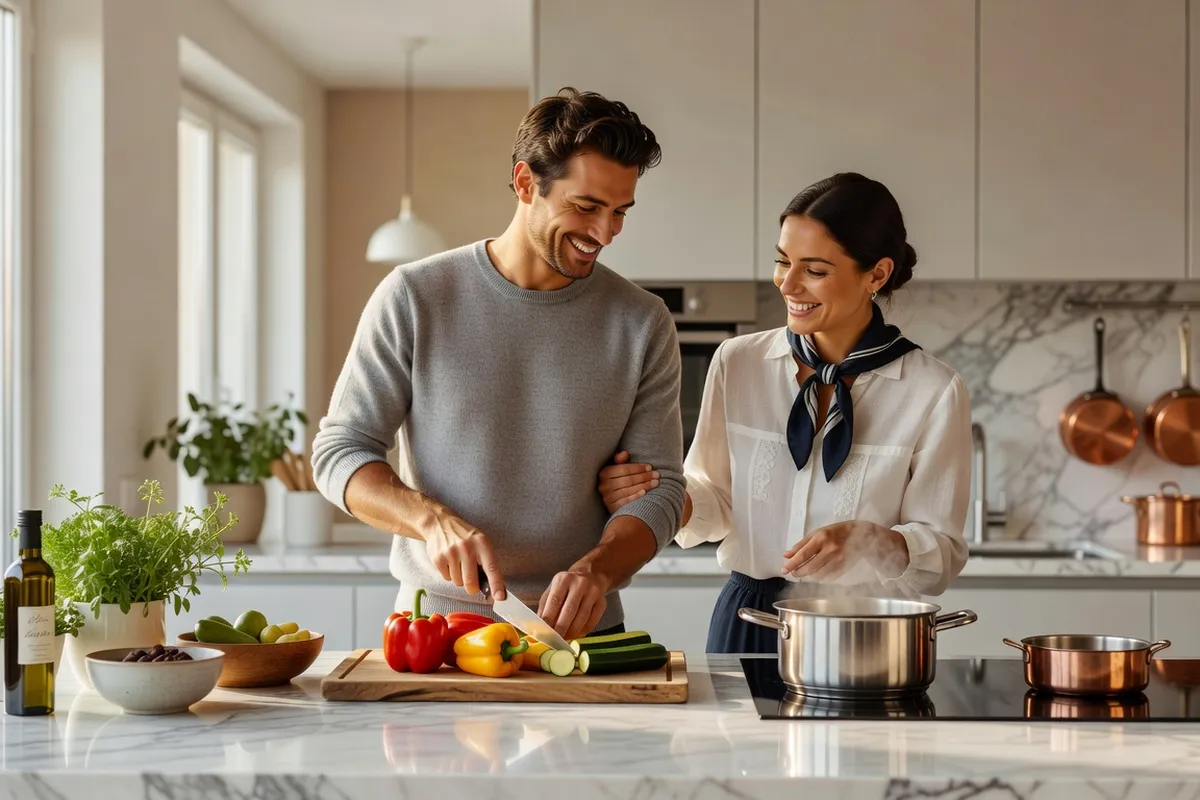 Couple heureux cuisinant ensemble