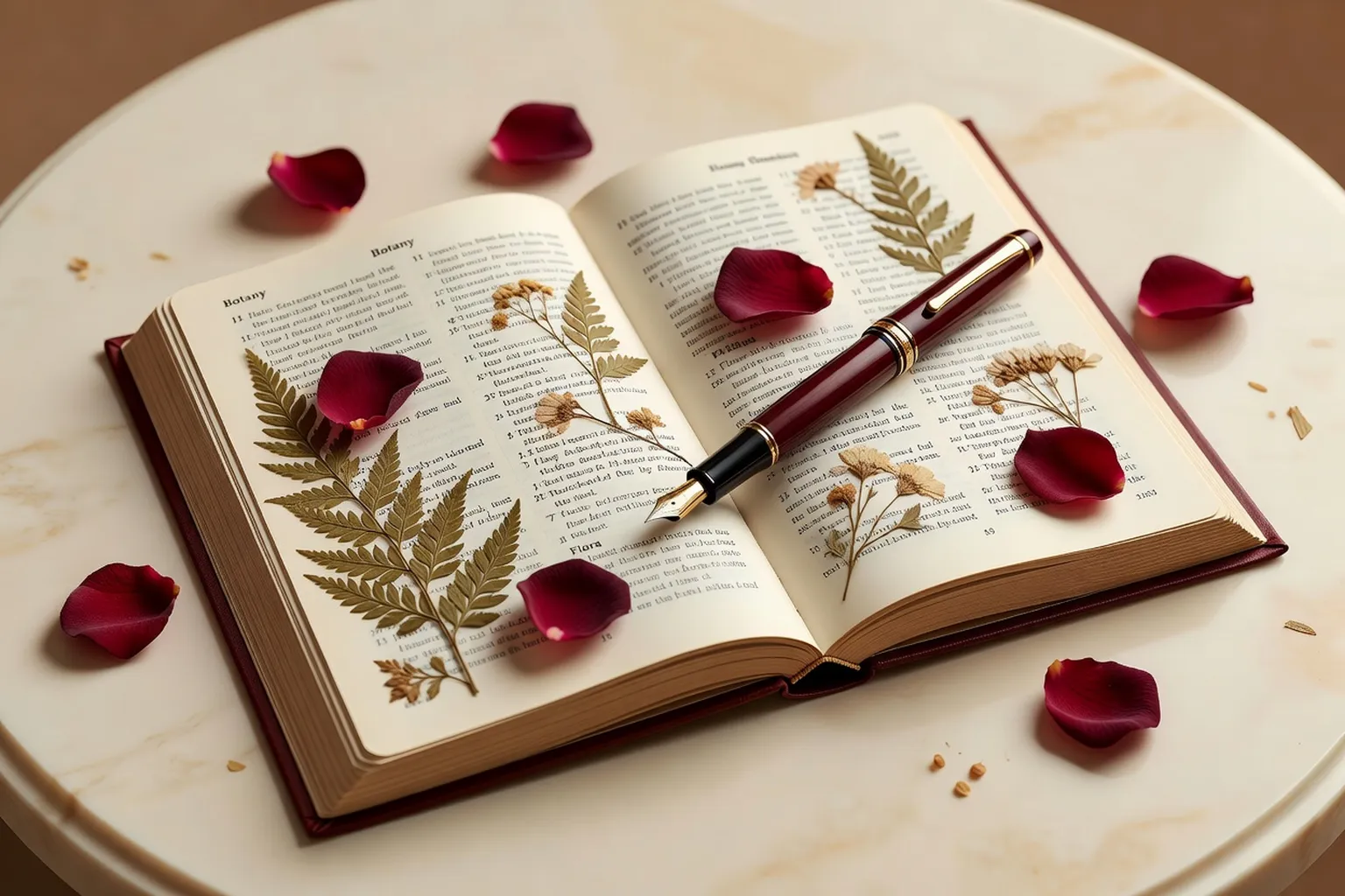 Dictionnaire ouvert avec des roses et une plume, lexique de la sexualité en couple